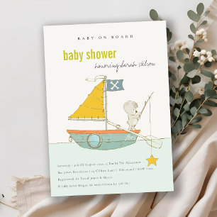 Cute Nalle Star Sailboat Shower Inbjudan