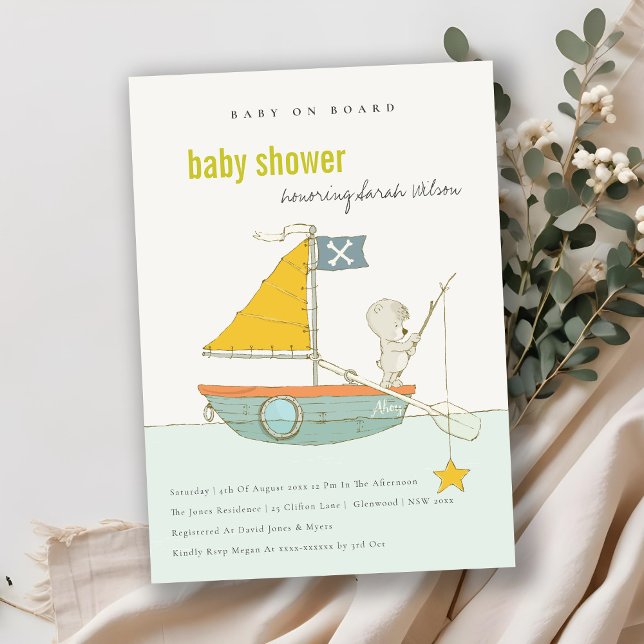 Cute Nalle Star Sailboat Shower Inbjudan (Skapare uppladdad)