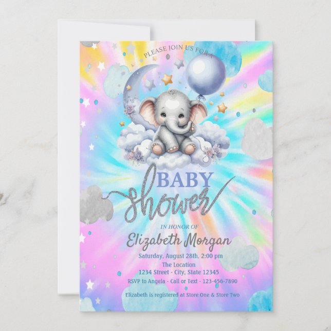 Cute Nalle Stars Clouds Tie Dye Baby Shower Inbjudningar (Framsida)