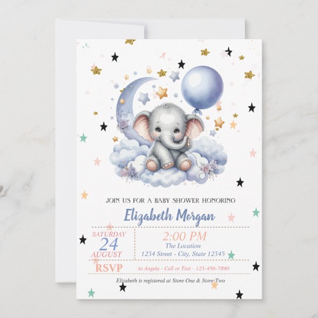 Cute Nalle Stars Princess Baby Shower Inbjudningar (Framsida)