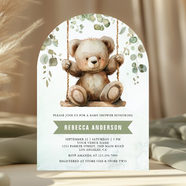 Cute Nalle Swing Eucalyptus Arch Baby Shower Inbjudningar (Skapare uppladdad)