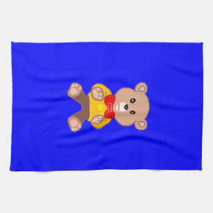 Cute Nalle Tecknade figurer på Blue Kökshandduk