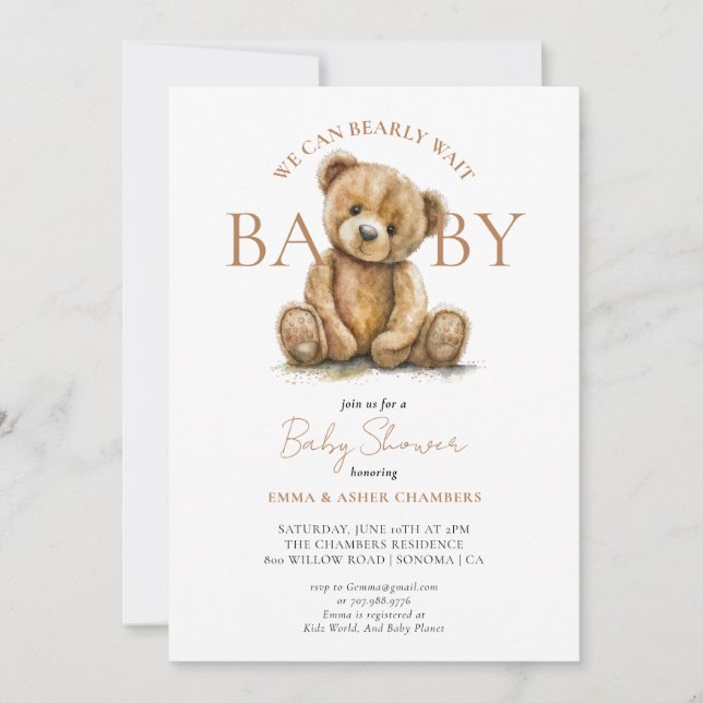 Cute Nalle vi kan avvakta babyduschen Inbjudningar (Framsida)
