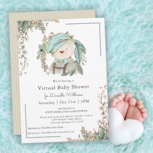 Cute Nalle Virtuell Baby Shower for Boy Inbjudningar (Skapare uppladdad)