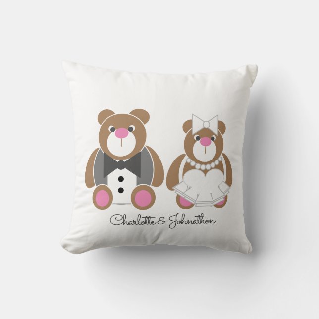 Cute nalle vit bröllop kudde (Framsida)