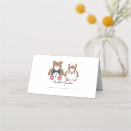 Cute nalle vit bröllop placeringskort
