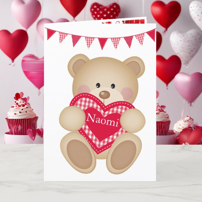 Cute Nalle w Red Heart Add Namn Helgkort (Skapare uppladdad)