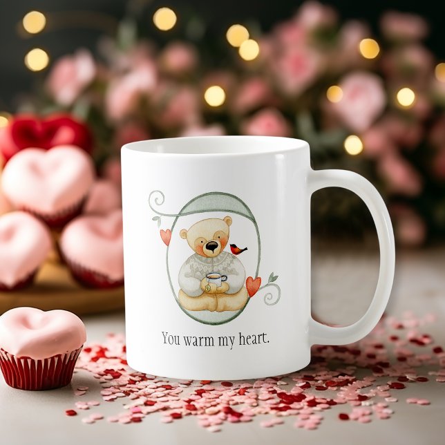 Cute Nalle Warm Heart Valentine Kaffemugg (Skapare uppladdad)