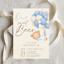 Cute Nalle Watercolor Boy 1st Birthday Party Inbjudningar