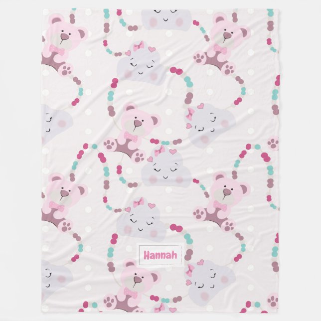 Cute Nalles and Clouds Flicka Mönster Fleecefilt (Framsidan)