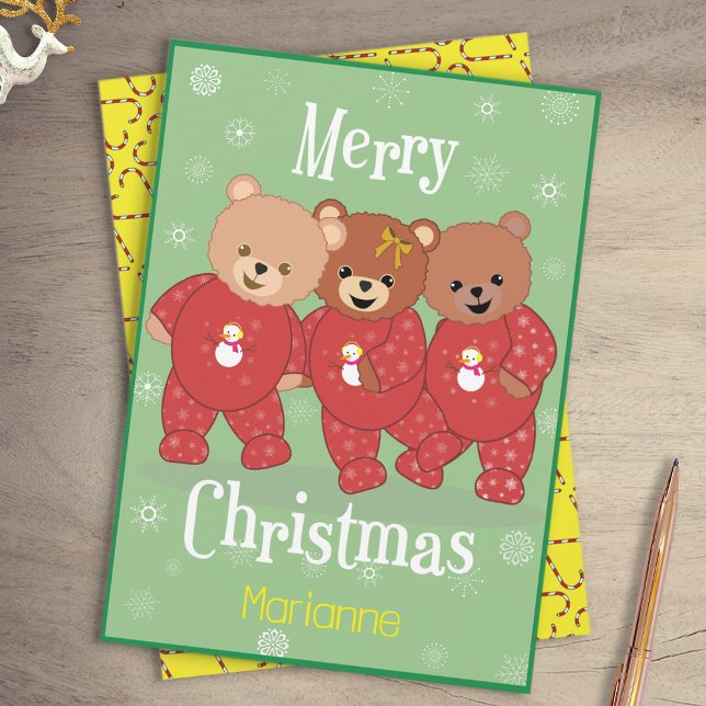 Cute Nalles in jul Pajamas jul Julkort (3 Teddies in pyjamas Christmas Card)