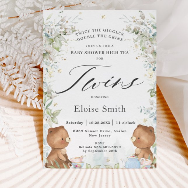 Cute Nalles Twillingar High Tea Party Baby Shower Inbjudningar (Skapare uppladdad)