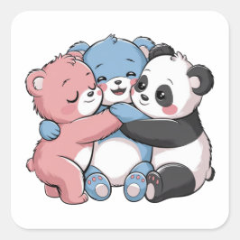 Cute Nalles with Panda Fyrkantigt Klistermärke