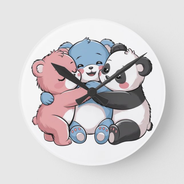 Cute Nalles with Panda Rund Klocka (Framsida)