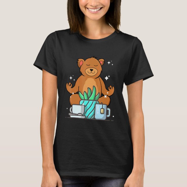 Cute Namaste Bear Do Yoga Gardening  Coffee Tea T Shirt (Framsida)
