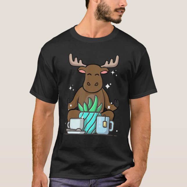 Cute Namaste Moose Do Yoga Gardening  Coffee T Shirt (Framsida)