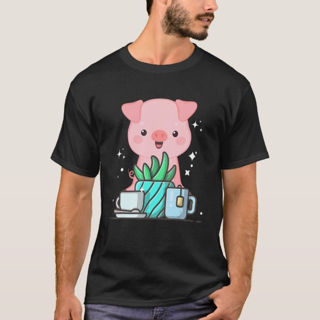 Cute Namaste Pig Do Yoga Gardening  Coffee T Shirt (Framsida)