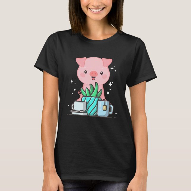 Cute Namaste Pig Do Yoga Gardening  Coffee T Shirt (Framsida)