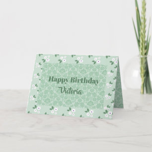 Cute Namn Blommigt Grönt Calico Mönster födelsedag Kort