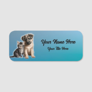 Cute Namn bricka Kitten och Puppy Namn Badge Namnbricka