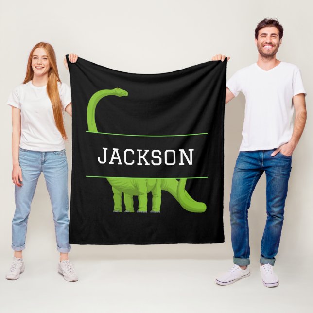 Cute Namn Personlig Dinosaur Black Fleecefilt (På plats)