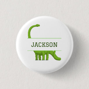 Cute Namn Personlig Dinosaur White Knapp