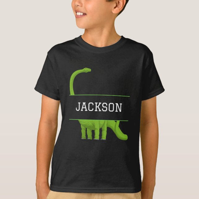 Cute Namn Personlig Kids' Dinosaur Black T Shirt (Framsida)