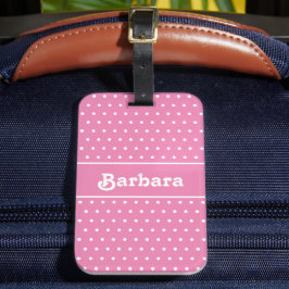 Cute Namn Polka Dot Rosa and White Bagagebricka