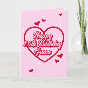 Cute Namn Rosa Retro Heart Girly 16:e födelsedagen Kort