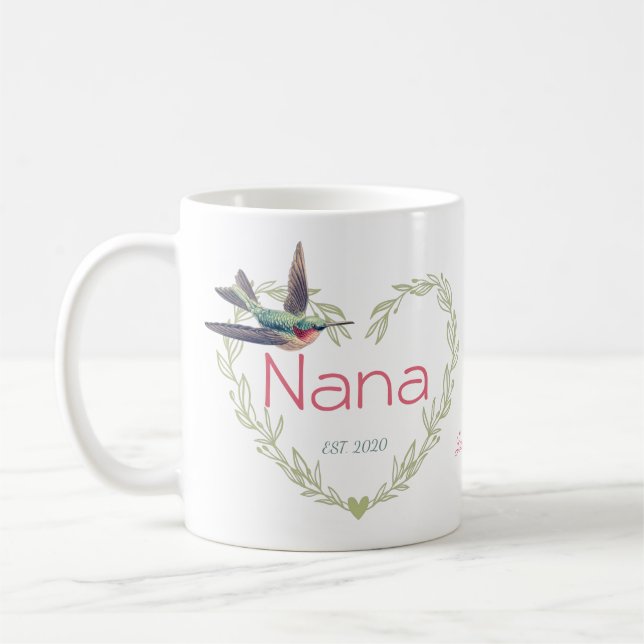 Cute Nana Heart Hummingbird Grönt Ruby Red Kaffemugg (Vänster)