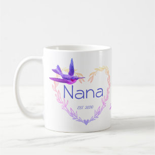 Cute Nana Heart Hummingbird Lila Rosa Kaffemugg