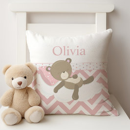 Cute Napping Nalle med Anpassningsbar Monogram Kudde