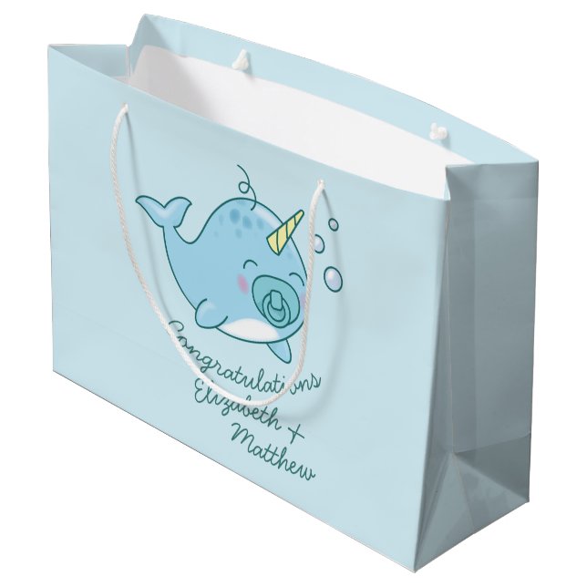 Cute Narwhal Baby Shower Kawaii Blue Boy (Baksidan Vinklad)
