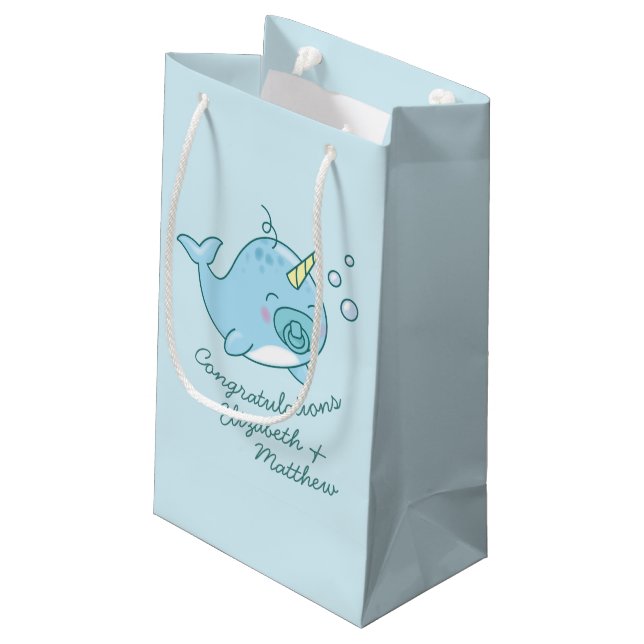 Cute Narwhal Baby Shower Kawaii Blue Boy (Baksidan Vinklad)