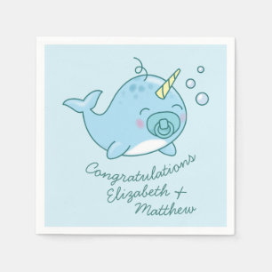 Cute Narwhal Baby Shower Kawaii Blue Boy Pappersservett