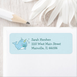 Cute Narwhal Baby Shower Kawaii Blue Boy Returadress Etikett