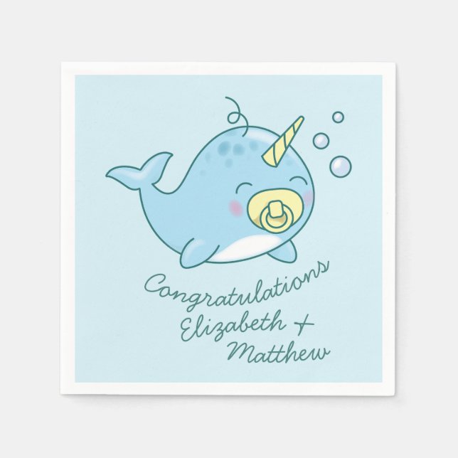 Cute Narwhal Baby Shower Kawaii Pappersservett (Framsidan)