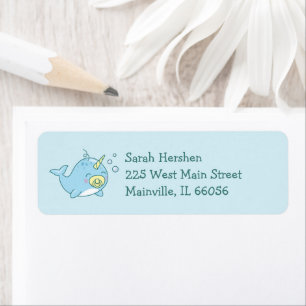 Cute Narwhal Baby Shower Kawaii Returadress Etikett