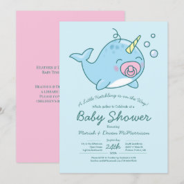Cute Narwhal Baby Shower Kawaii Rosa Girl Girl Gir Inbjudningar