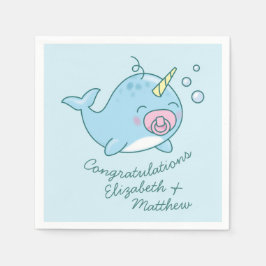 Cute Narwhal Baby Shower Kawaii Rosa Girl Girl Gir Pappersservett