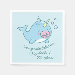 Cute Narwhal Baby Shower Kawaii Rosa Girl Girl Gir Pappersservett
