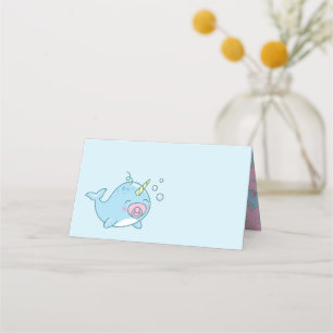 Cute Narwhal Baby Shower Kawaii Rosa Girl Girl Gir Placeringskort