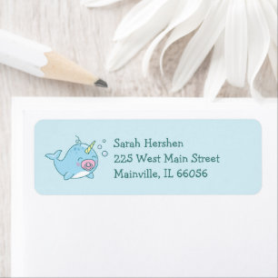 Cute Narwhal Baby Shower Kawaii Rosa Girl Girl Gir Returadress Etikett