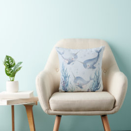 Cute Narwhal fish Pattern Watercolor Under the Sea Kudde