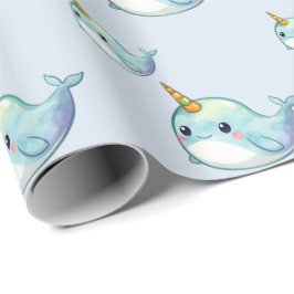 Cute Narwhal fish Pattern Watercolor Under the Sea Presentpapper