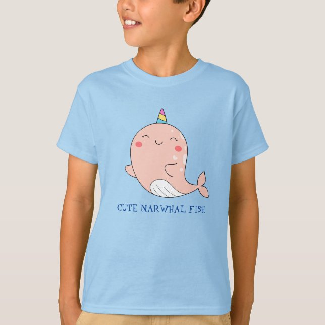 Cute Narwhal Fish Unicorn Rainbow Sea Birthday T Shirt (Framsida)