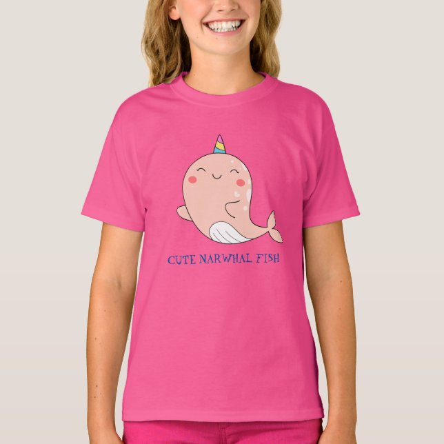 Cute Narwhal Fish Unicorn Rainbow Sea Birthday T Shirt (Framsida)