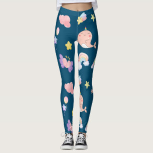 Cute Narwhal Fish Unicorn Rainbow Sea girl Mönster Leggings