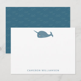 Cute Narwhal i Blue Personlig Baby och Kids Anteckningskort