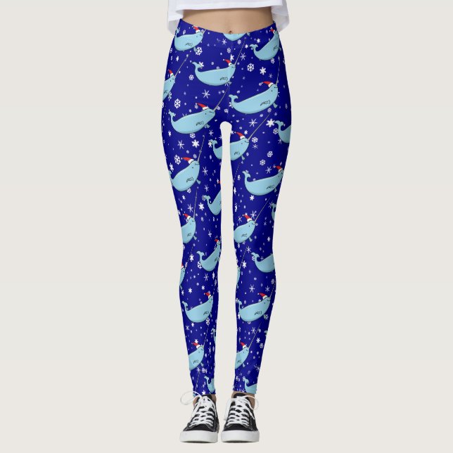 Cute Narwhal i Santa Hat Mönster Leggings (Framsida)